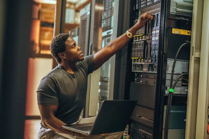 Man in a server room